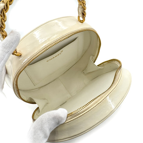 CHANEL VINTAGE ROUND VANITY HAND BAG WHITE ENAMEL 90294141 - PURPOSE