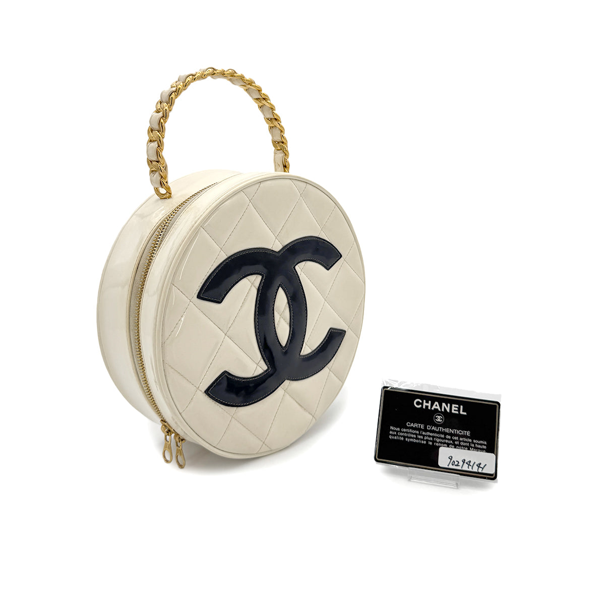 CHANEL VINTAGE ROUND VANITY HAND BAG WHITE ENAMEL 90294141