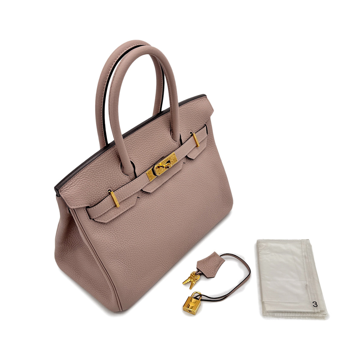 HERMES BIRKIN 30 GLYCINE TAURILLON CLEMENCE HAND BAG T GHW 90294142