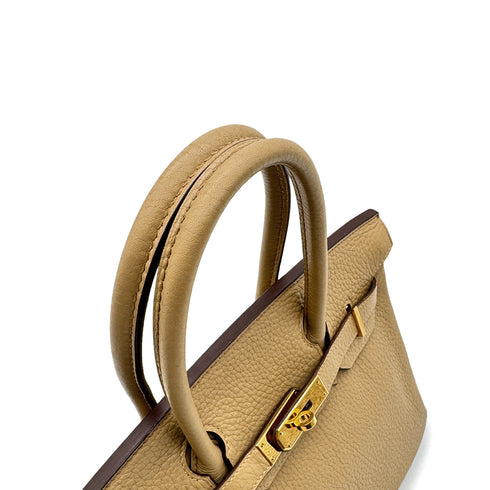 HERMES BIRKIN 30 TABAC CAMEL TAURILLON CLEMENCE HAND BAG □L GOLD HARDWARE 90294144 - PURPOSE