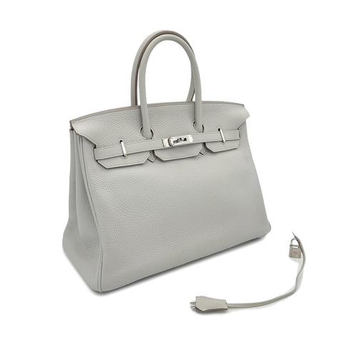 HERMES BIRKIN 35 GRIS PERLE TAURILLON CLEMENCE HAND BAG □O SHW 90294145 - PURPOSE