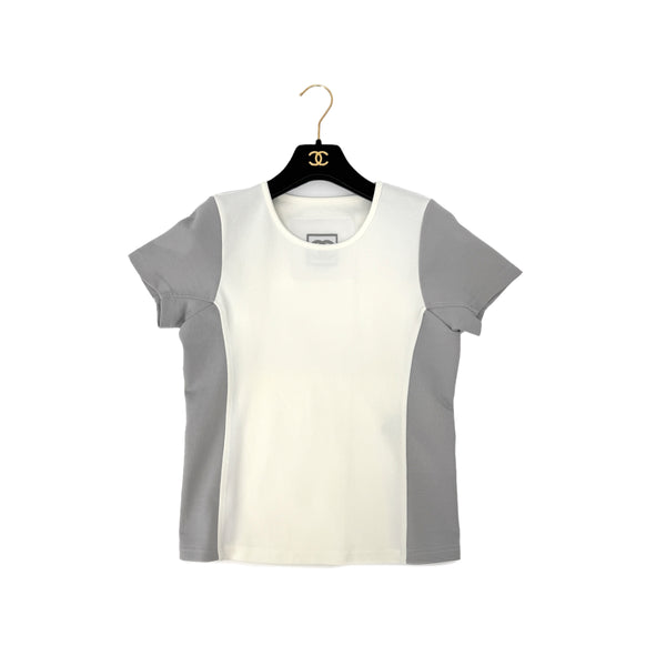 CHANEL SPORTSLINE SHORT SLEEVE TOPS WHITE GRAY POLYAMIDE 44 01P RTW 90294167