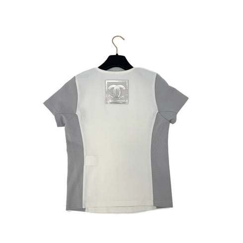 CHANEL SPORTSLINE SHORT SLEEVE TOPS WHITE GRAY POLYAMIDE 44 01P RTW 90294167 - PURPOSE