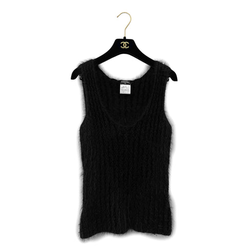 CHANEL KNIT SLEEVELESS TOPS COCOMARK BLACK ANGOLA 42 02A RTW 90294168