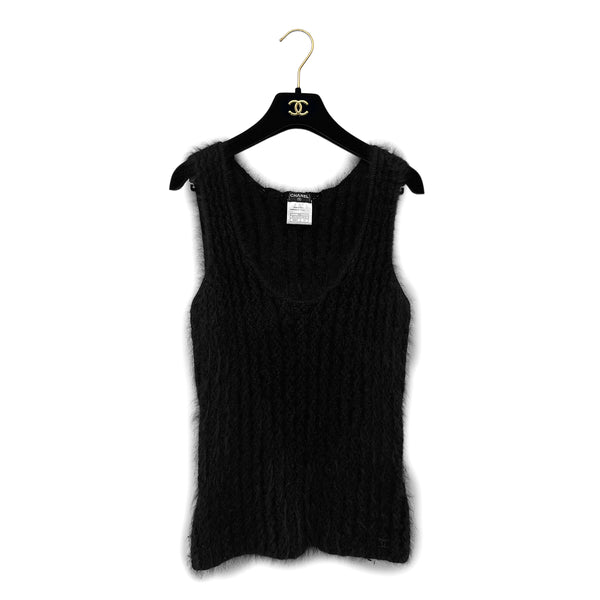 CHANEL KNIT SLEEVELESS TOPS COCOMARK BLACK ANGOLA 42 02A RTW 90294168