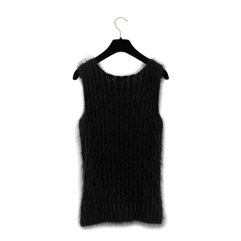 CHANEL KNIT SLEEVELESS TOPS COCOMARK BLACK ANGOLA 42 02A RTW 90294168