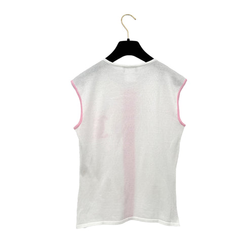CHANEL VINTAGE SLEEVELESS TOPS COCOMARK WHITE PINK COTTON 40 00S RTW 90294169