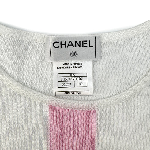 CHANEL VINTAGE SLEEVELESS TOPS COCOMARK WHITE PINK COTTON 40 00S RTW 90294169