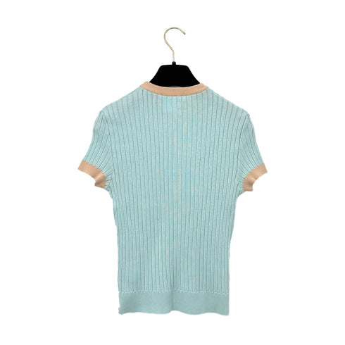 CHANEL VINTAGE SHORT SLEEVE KNIT TOPS LIGHT BLUE COTTON 40 97P RTW 90294170