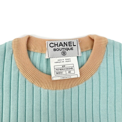 CHANEL VINTAGE SHORT SLEEVE KNIT TOPS LIGHT BLUE COTTON 40 97P RTW 90294170