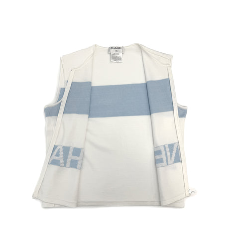 CHANEL VINTAGE SPORTSLINE SLEEVELEES TOPS WHITE BLUE COTTON 42 00S RTW 90294171 - PURPOSE