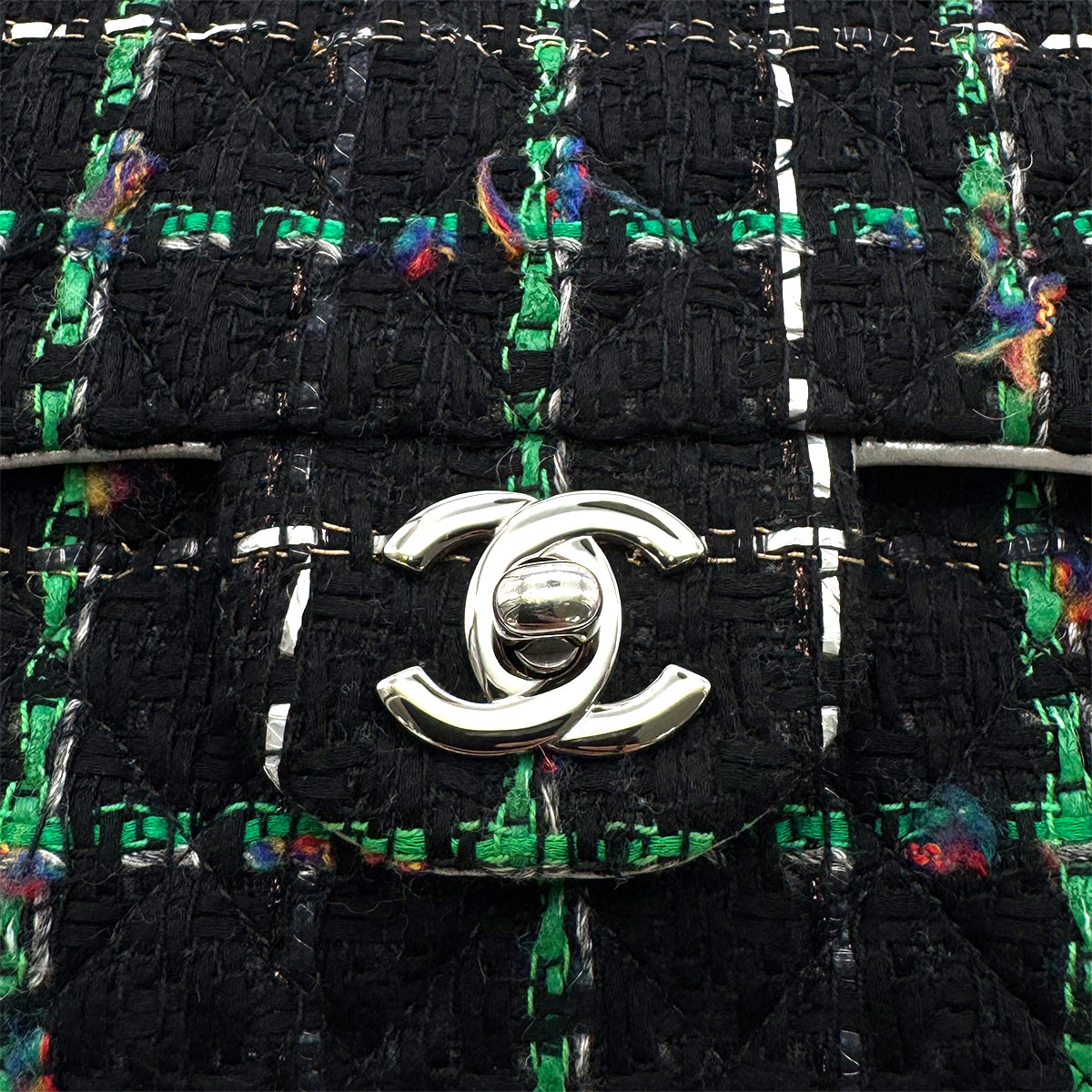 CHANEL MATELASSE CHAIN SHOULDER BAG BLACK GREEN TWEED 90294174