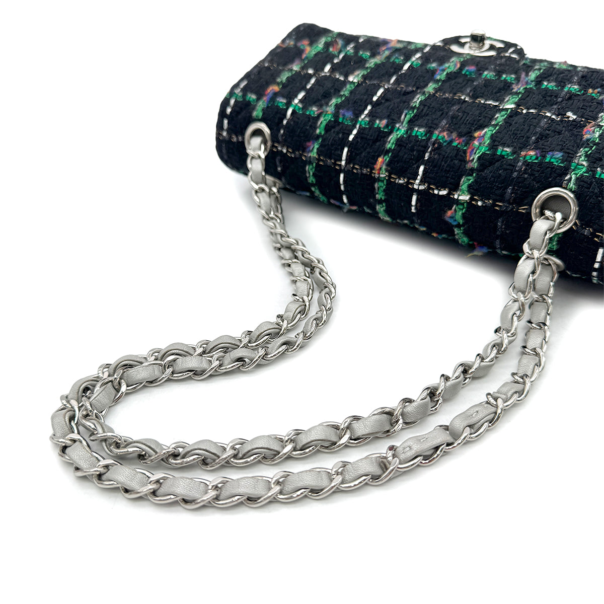 CHANEL MATELASSE CHAIN SHOULDER BAG BLACK GREEN TWEED 90294174