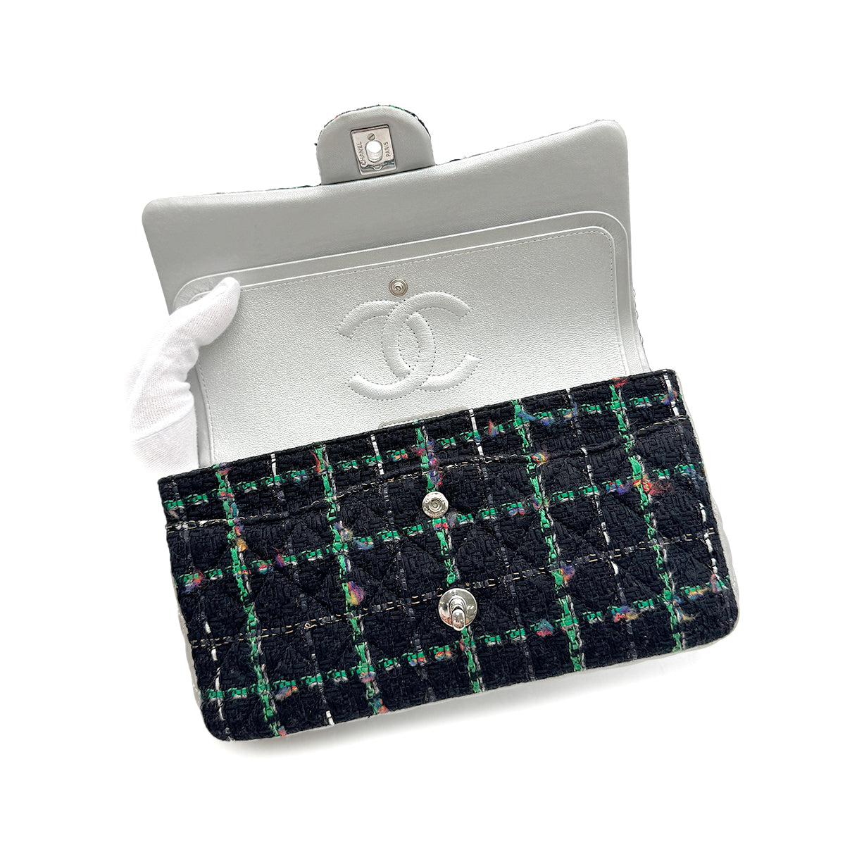 CHANEL MATELASSE CHAIN SHOULDER BAG BLACK GREEN TWEED 90294174