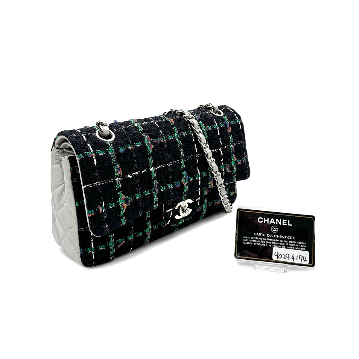 CHANEL MATELASSE CHAIN SHOULDER BAG BLACK GREEN TWEED 90294174
