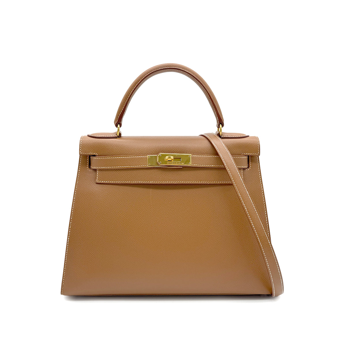 HERMES KELLY 28 SELLIER GOLD COUCHEVEL HAND SHOULDER BAG □A GHW 90294176