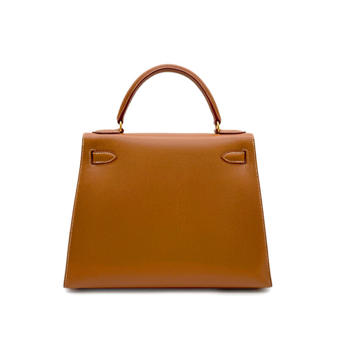 HERMES KELLY 28 SELLIER GOLD COUCHEVEL HAND SHOULDER BAG □A GHW 90294176 - PURPOSE