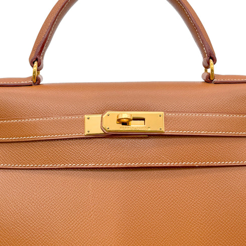 HERMES KELLY 28 SELLIER GOLD COUCHEVEL HAND SHOULDER BAG □A GHW 90294176 - PURPOSE