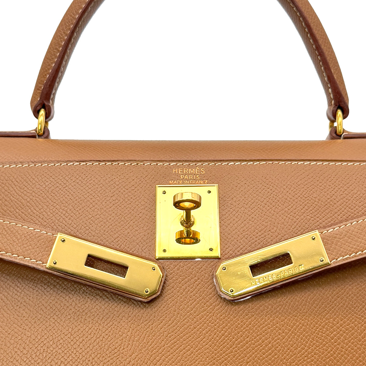 HERMES KELLY 28 SELLIER GOLD COUCHEVEL HAND SHOULDER BAG □A GHW 90294176