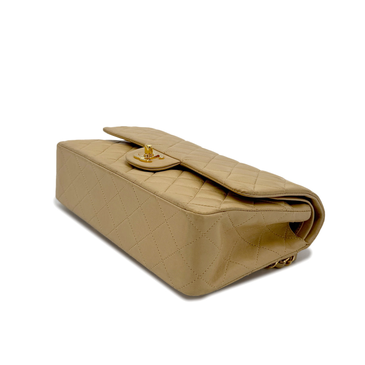 CHANEL VINTAGE CLASSIC FLAP MEDIUM CHAIN SHOULDER BAG BEIGE LAMB SKIN 90294177
