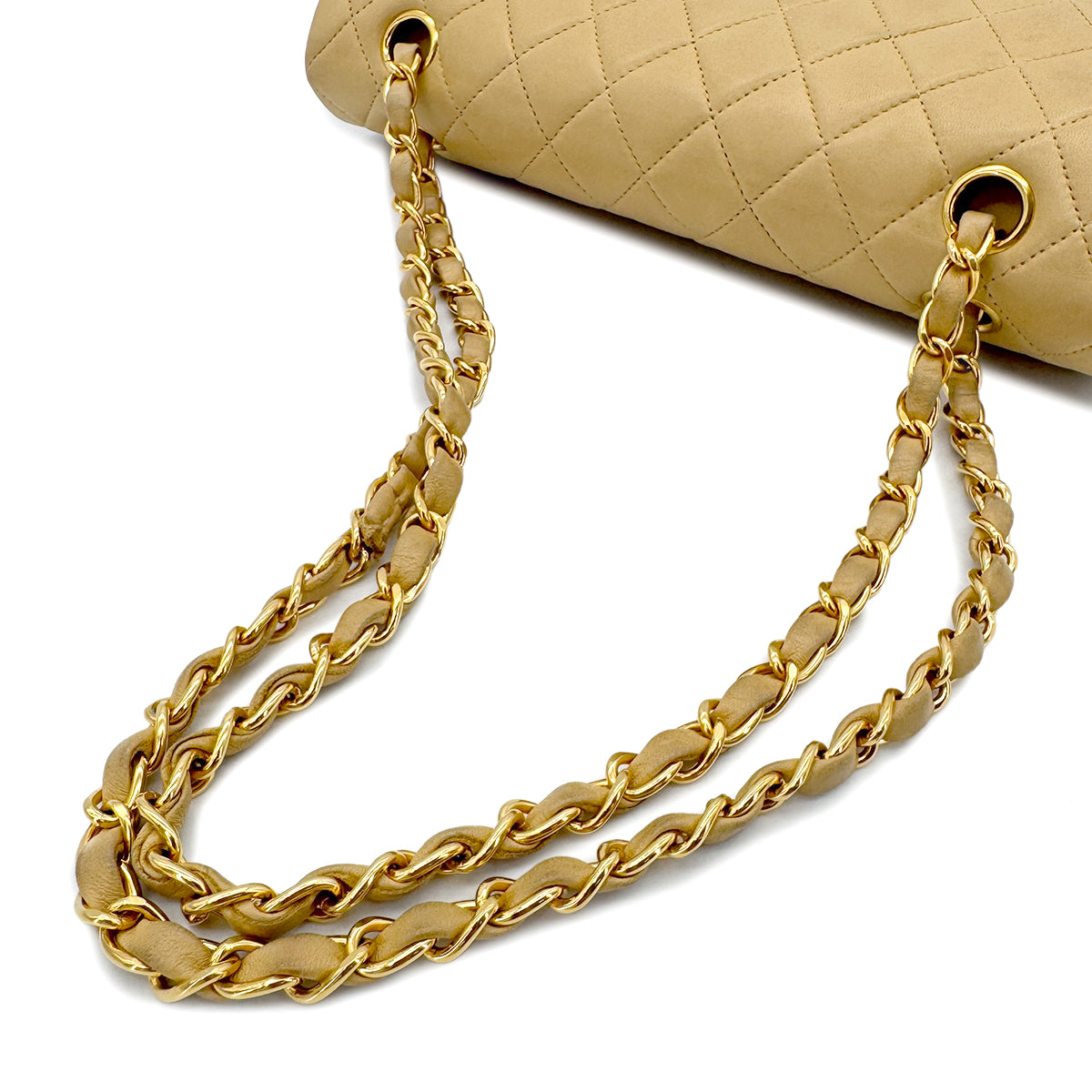 CHANEL VINTAGE CLASSIC FLAP MEDIUM CHAIN SHOULDER BAG BEIGE LAMB SKIN 90294177