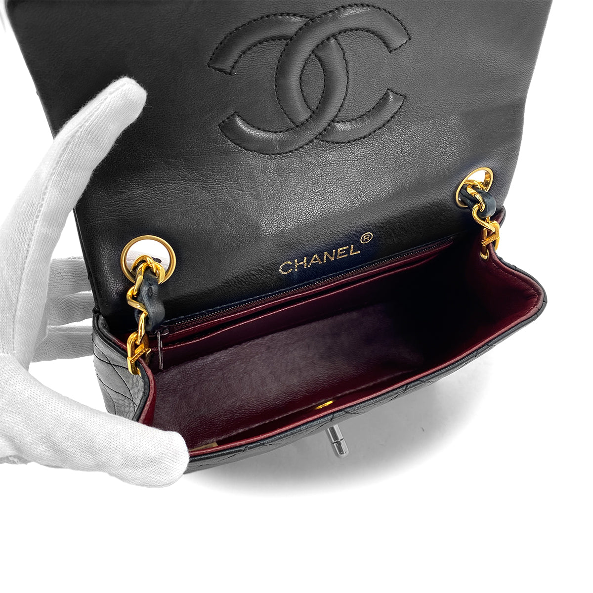 CHANEL VINTAGE MINI SQUARE 17 CHAIN SHOULDER BAG BLACK LAMB SKIN 90294180