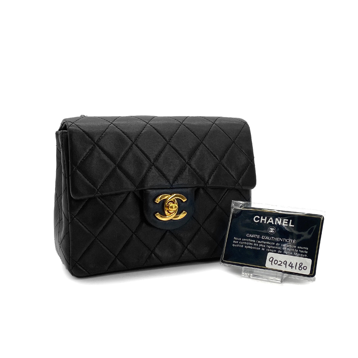 CHANEL VINTAGE MINI SQUARE 17 CHAIN SHOULDER BAG BLACK LAMB SKIN 90294180