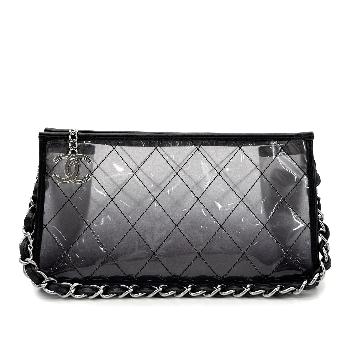 CHANEL VINTAGE COCOMARK CHAIN SHOULDER BAG CLEAR BLACK VINYL LEATHER 90294182