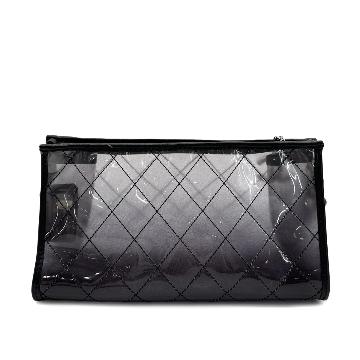 CHANEL VINTAGE COCOMARK CHAIN SHOULDER BAG CLEAR BLACK VINYL LEATHER 90294182