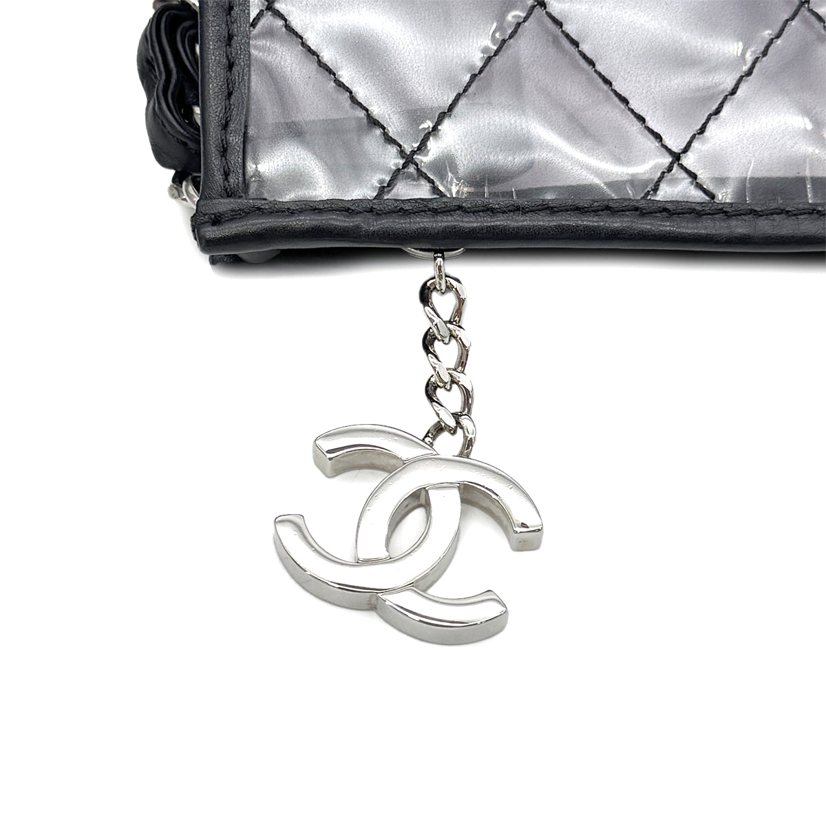 CHANEL VINTAGE COCOMARK CHAIN SHOULDER BAG CLEAR BLACK VINYL LEATHER 90294182