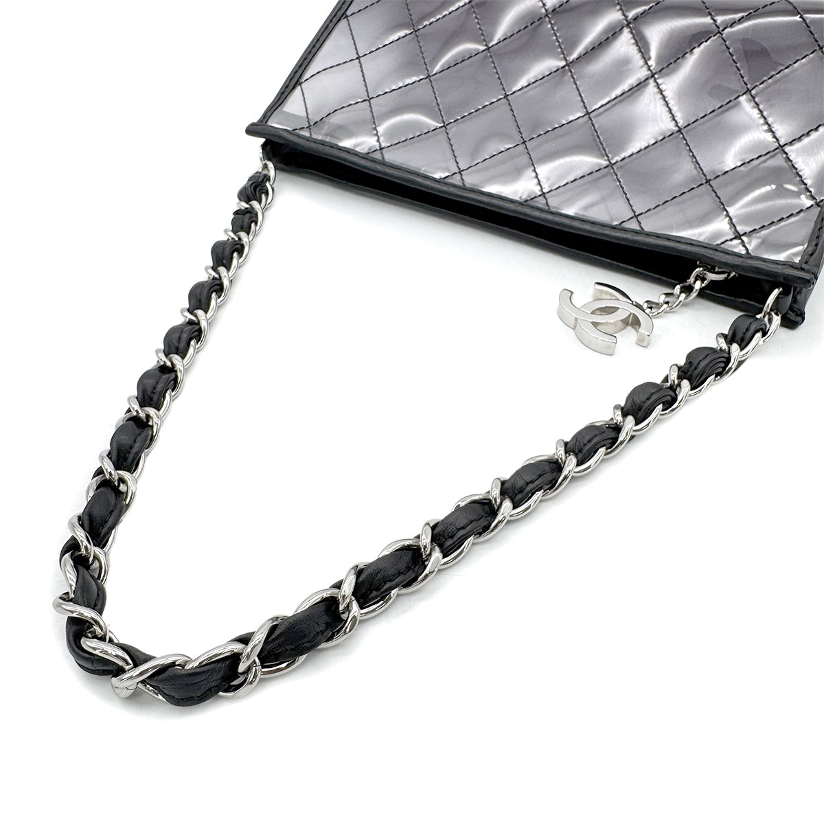 CHANEL VINTAGE COCOMARK CHAIN SHOULDER BAG CLEAR BLACK VINYL LEATHER 90294182