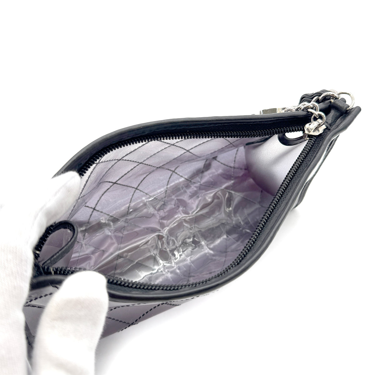 CHANEL VINTAGE COCOMARK CHAIN SHOULDER BAG CLEAR BLACK VINYL LEATHER 90294182