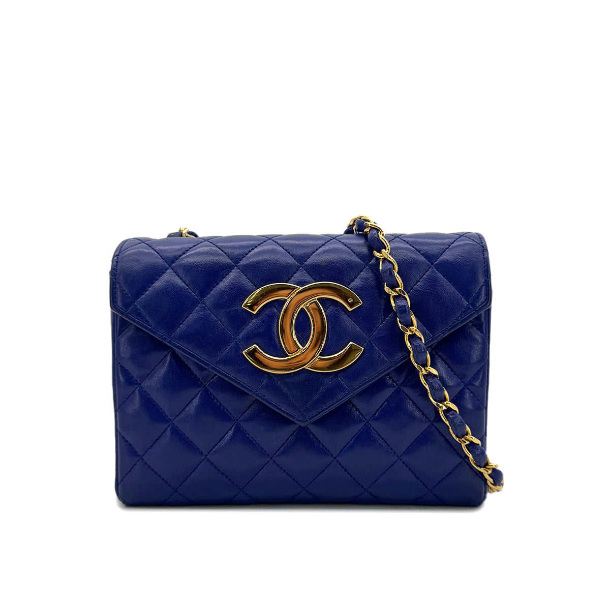 CHANEL VINTAGE MINI MATELASSE BIG COCO CHAIN SHOULDER BAG BLUE LAMB SKIN 90294183