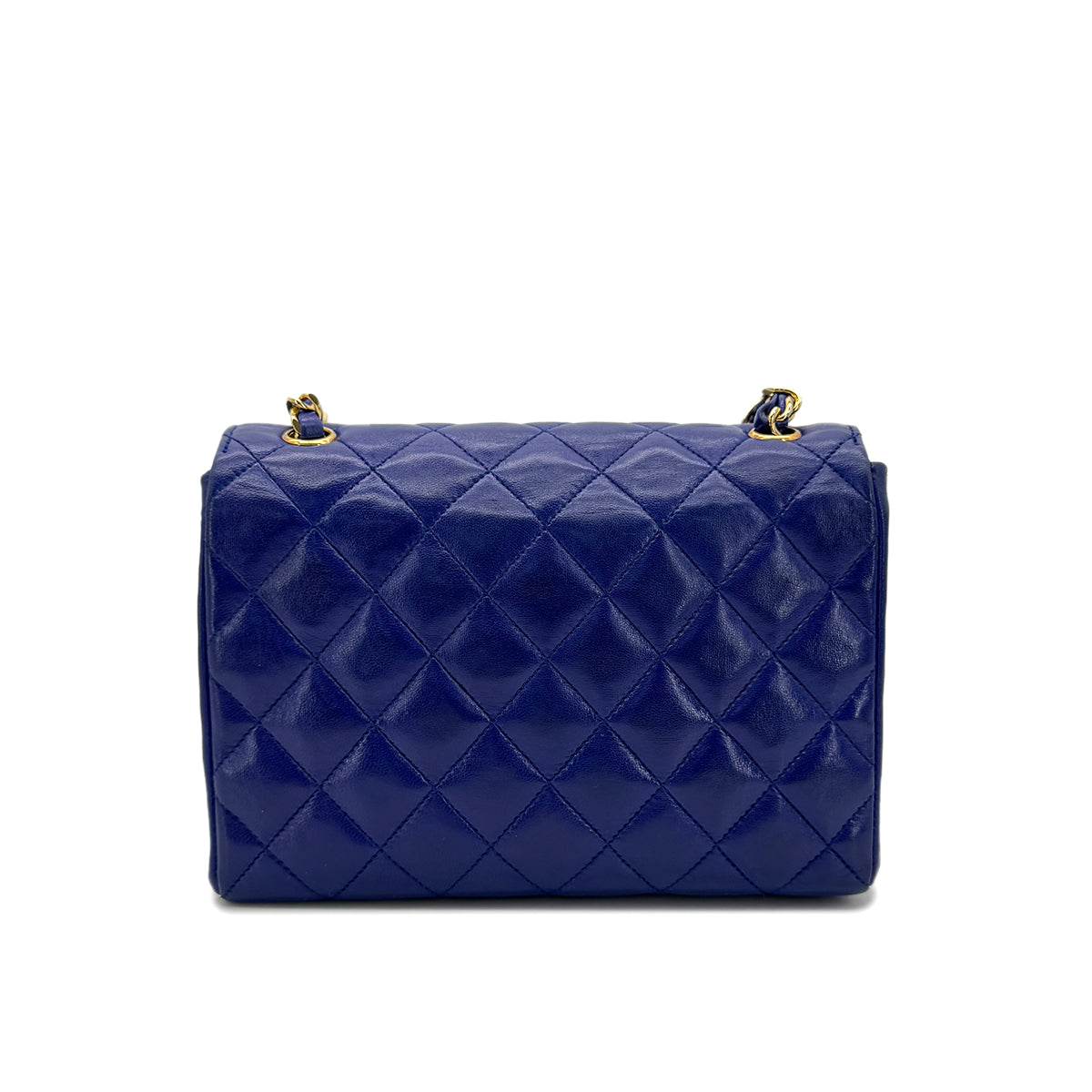 CHANEL VINTAGE MINI MATELASSE BIG COCO CHAIN SHOULDER BAG BLUE LAMB SKIN 90294183