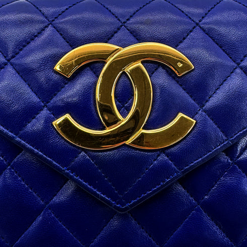 CHANEL VINTAGE MINI MATELASSE BIG COCO CHAIN SHOULDER BAG BLUE LAMB SKIN 90294183 - PURPOSE