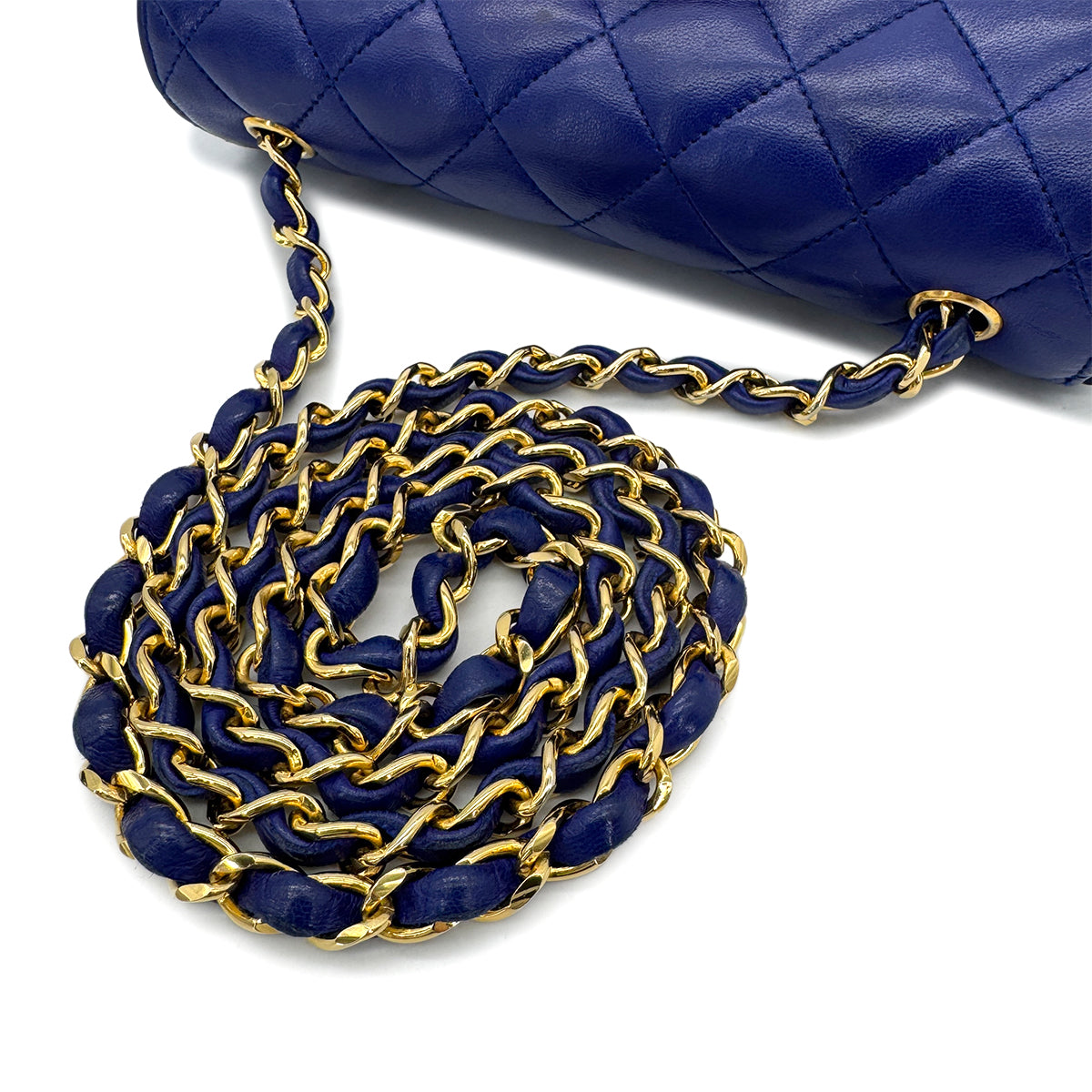 CHANEL VINTAGE MINI MATELASSE BIG COCO CHAIN SHOULDER BAG BLUE LAMB SKIN 90294183