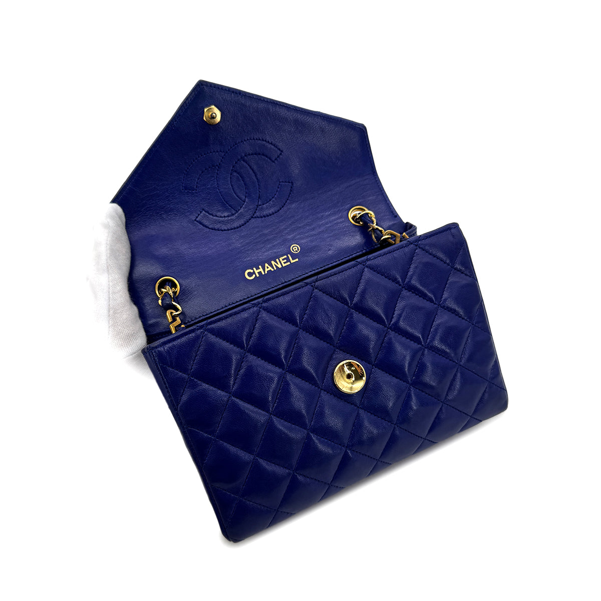 CHANEL VINTAGE MINI MATELASSE BIG COCO CHAIN SHOULDER BAG BLUE LAMB SKIN 90294183