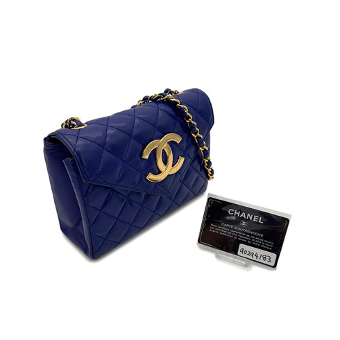 CHANEL VINTAGE MINI MATELASSE BIG COCO CHAIN SHOULDER BAG BLUE LAMB SKIN 90294183 - PURPOSE