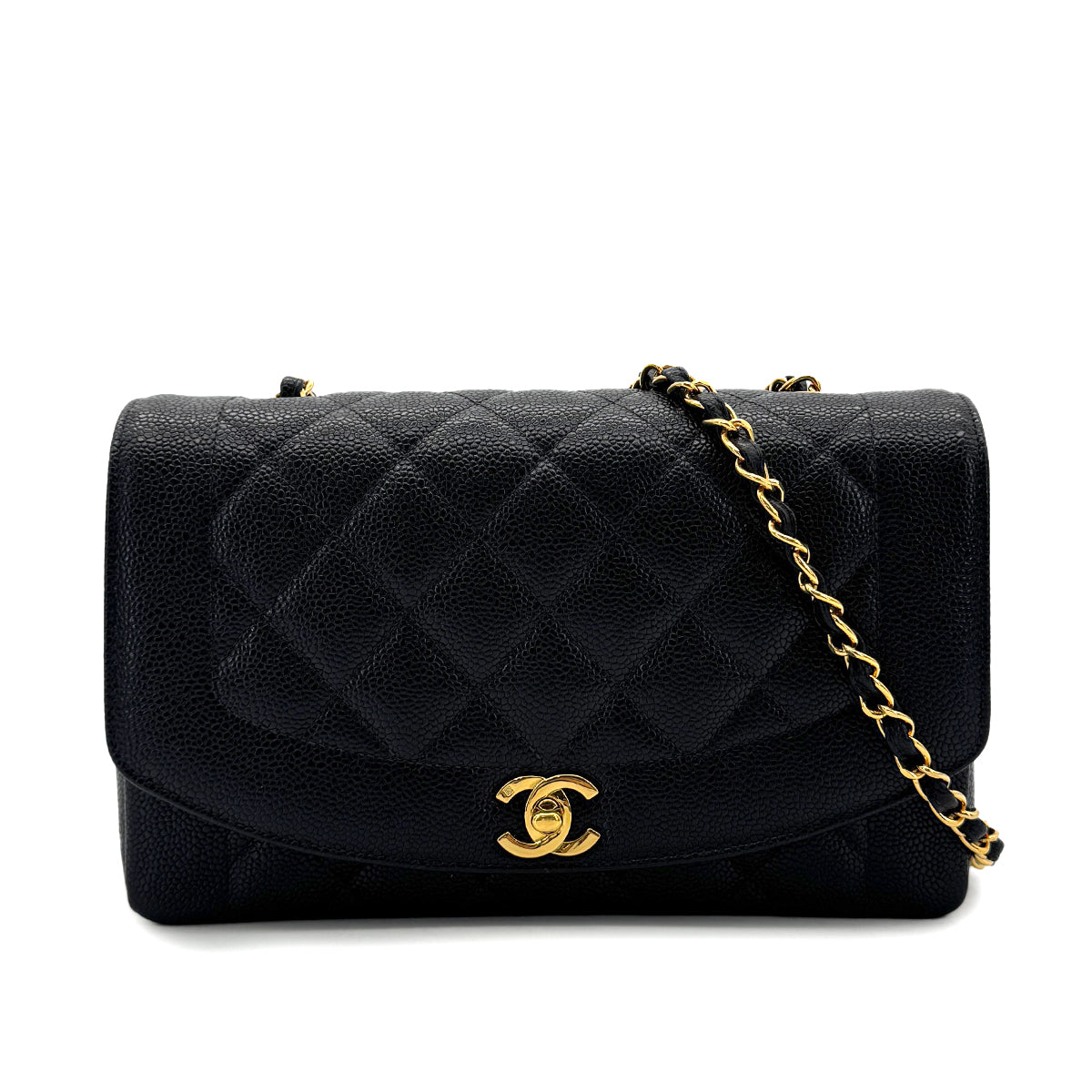 CHANEL VINTAGE DIANA MEDIUM CHAIN SHOULDER BAG BLACK CAVIAR SKIN 90294184