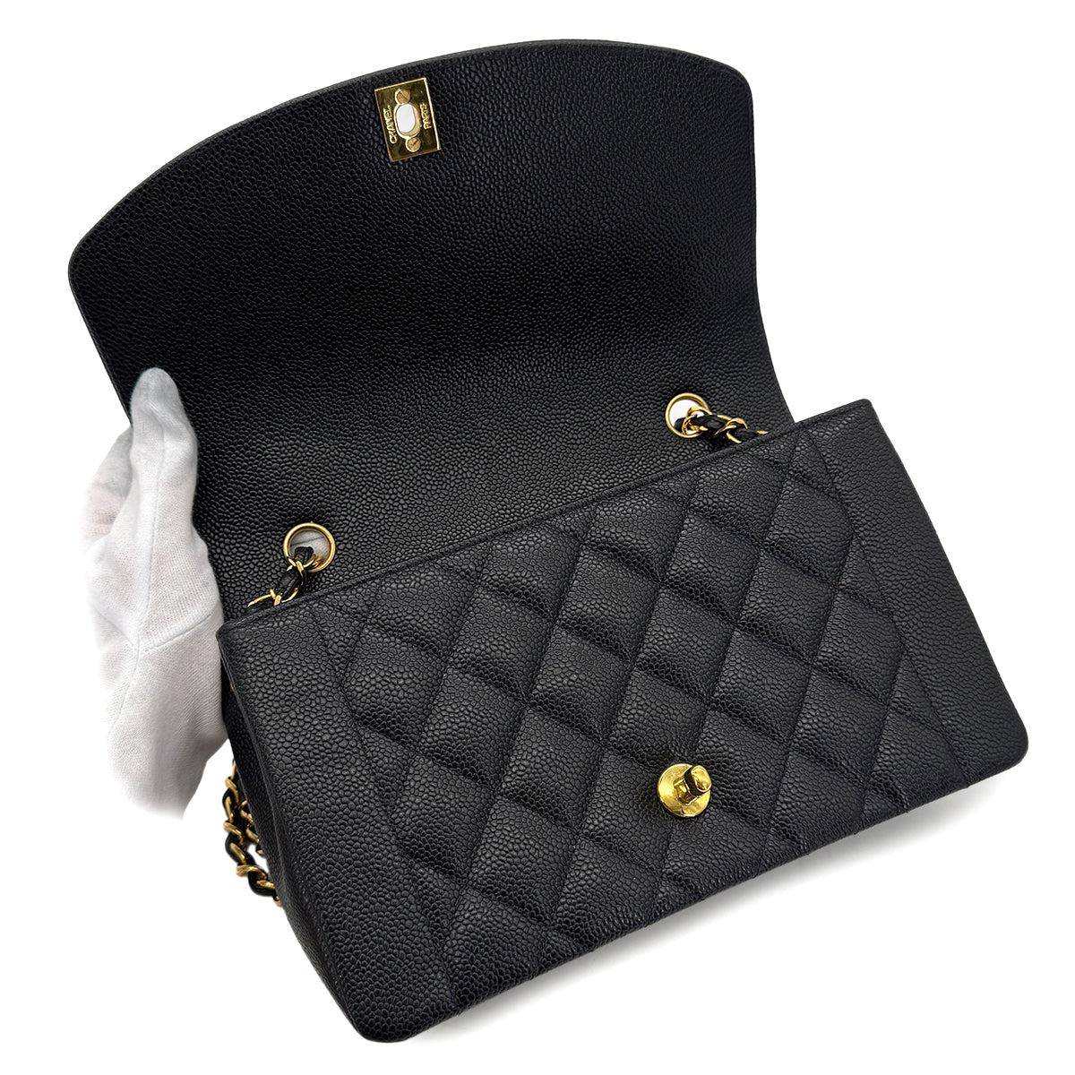 CHANEL VINTAGE DIANA MEDIUM CHAIN SHOULDER BAG BLACK CAVIAR SKIN 90294184