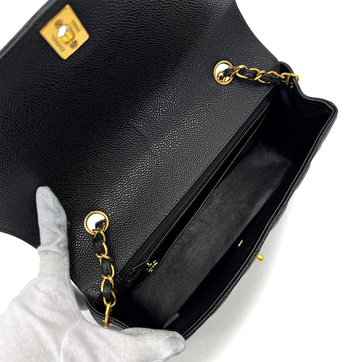 CHANEL VINTAGE DIANA MEDIUM CHAIN SHOULDER BAG BLACK CAVIAR SKIN 90294184