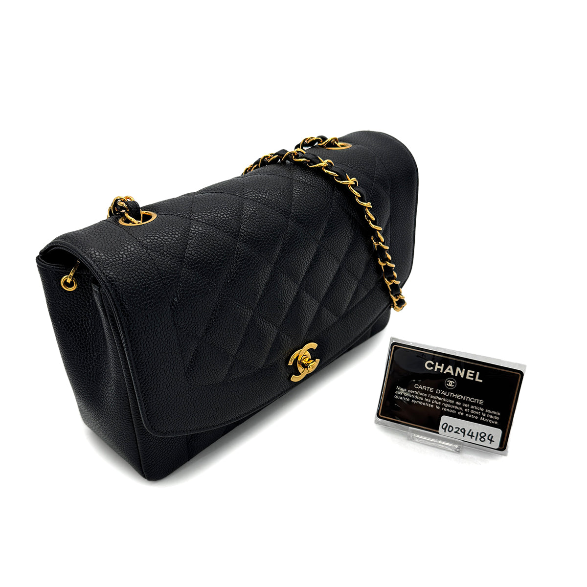 CHANEL VINTAGE DIANA MEDIUM CHAIN SHOULDER BAG BLACK CAVIAR SKIN 90294184