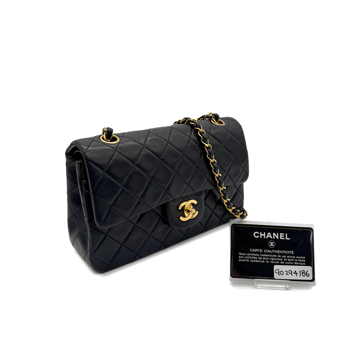 CHANEL VINTAGE CLASSIC FLAP SMALL CHAIN SHOULDER BAG BLACK LAMB SKIN 90294186
