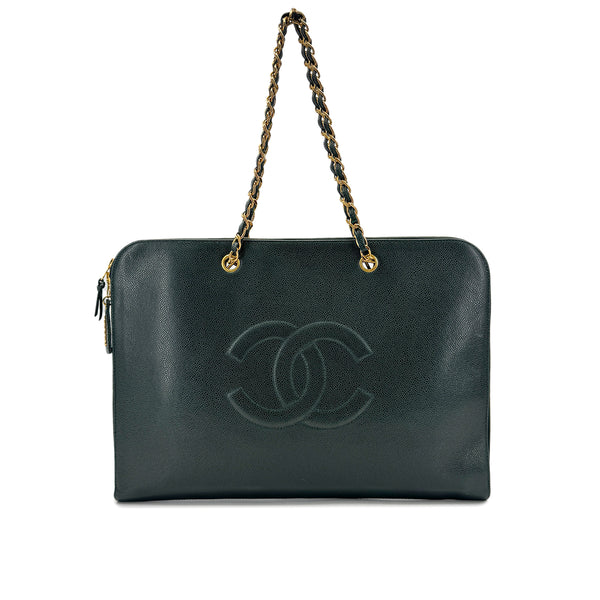 CHANEL VINTAGE BIG COCO CHAIN TOTE BAG GREEN CAVIAR SKIN 90294187 - PURPOSE