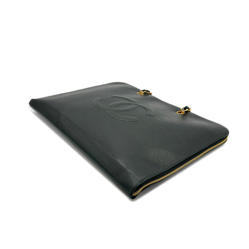 CHANEL VINTAGE BIG COCO CHAIN TOTE BAG GREEN CAVIAR SKIN 90294187