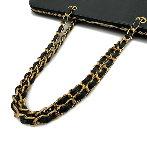 CHANEL VINTAGE BIG COCO CHAIN TOTE BAG GREEN CAVIAR SKIN 90294187