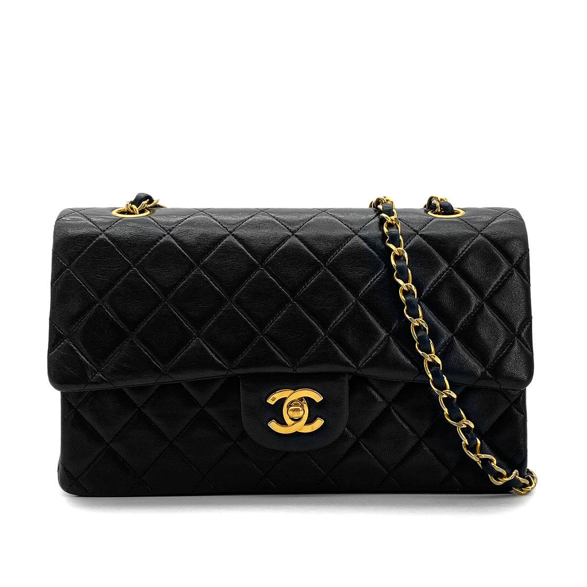 CHANEL VINTAGE CLASSIC FLAP MEDIUM CHAIN SHOULDER BAG BLACK LAMB SKIN 90294191