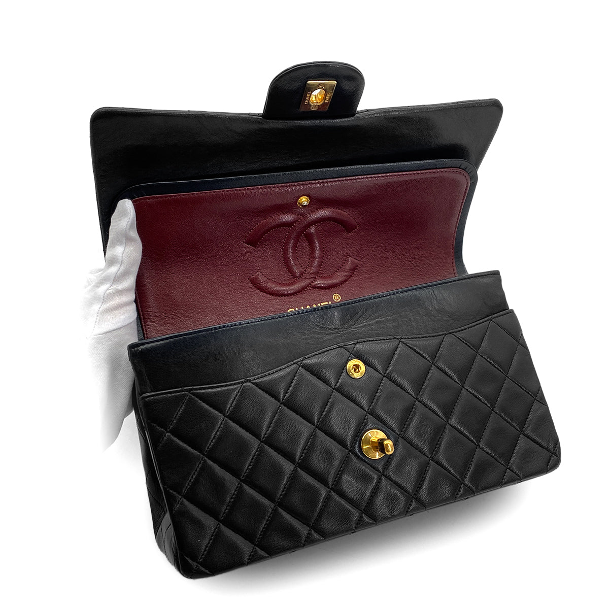 CHANEL VINTAGE CLASSIC FLAP MEDIUM CHAIN SHOULDER BAG BLACK LAMB SKIN 90294191