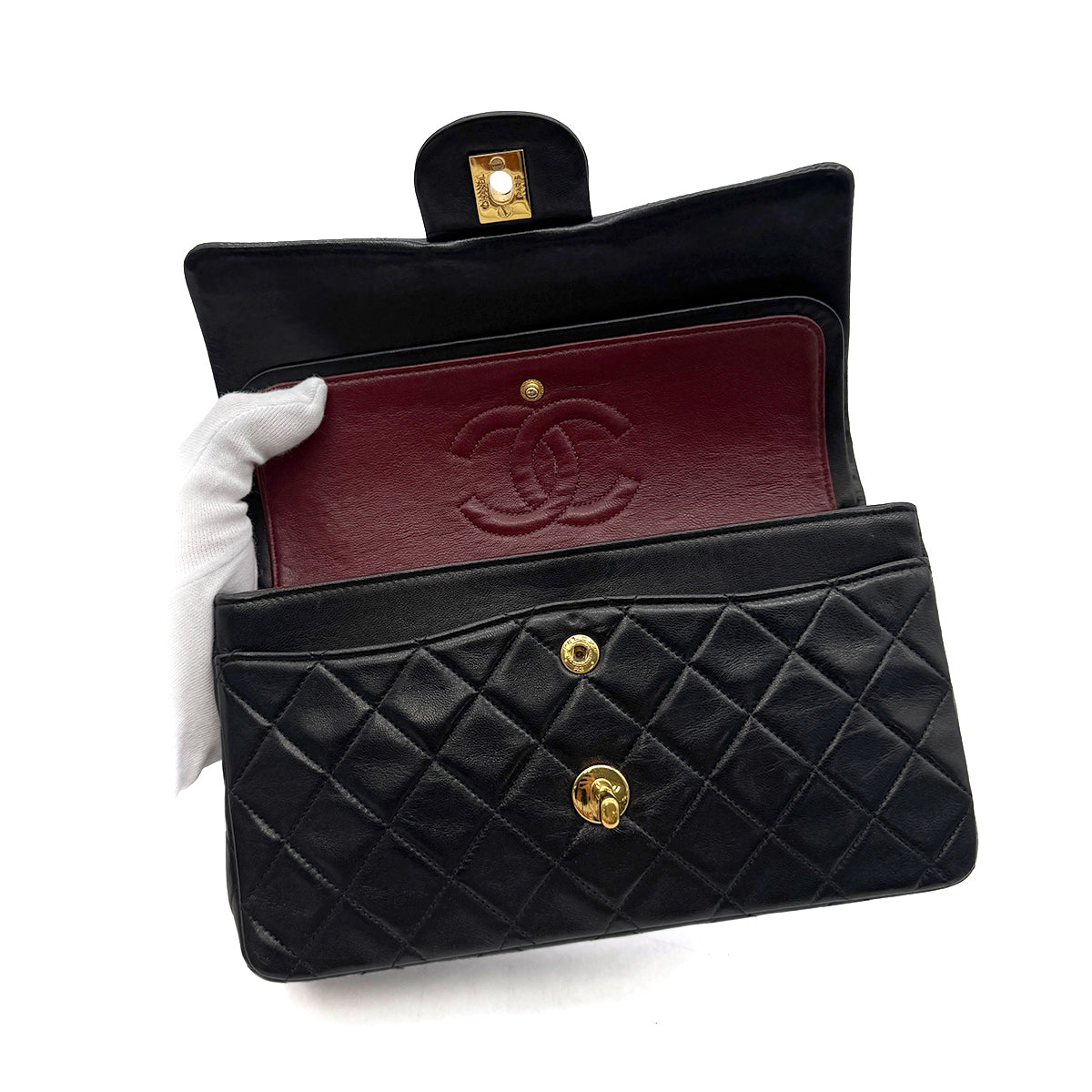 CHANEL VINTAGE CLASSIC FLAP SMALL CHAIN SHOULDER BAG BLACK LAMB SKIN 90294192