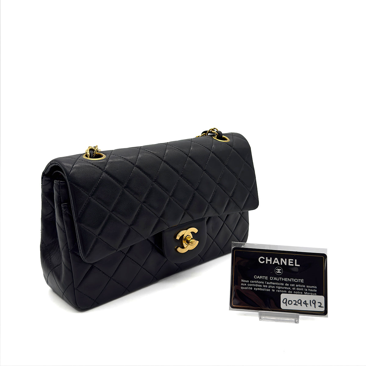 CHANEL VINTAGE CLASSIC FLAP SMALL CHAIN SHOULDER BAG BLACK LAMB SKIN 90294192